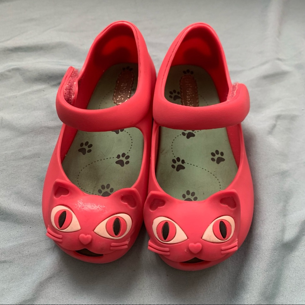 Mini Melissa Pink Cats Size 8 Toddler Girls Mary Jane Shoe Cute Kitten Kitty